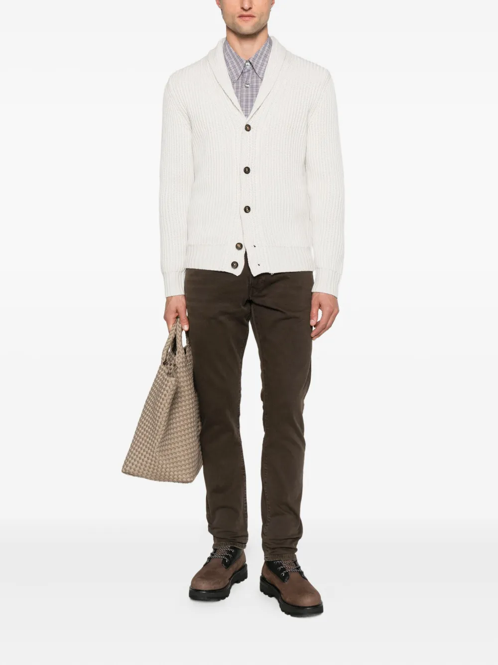 Eleventy ribbed shawl-collar cardigan Beige