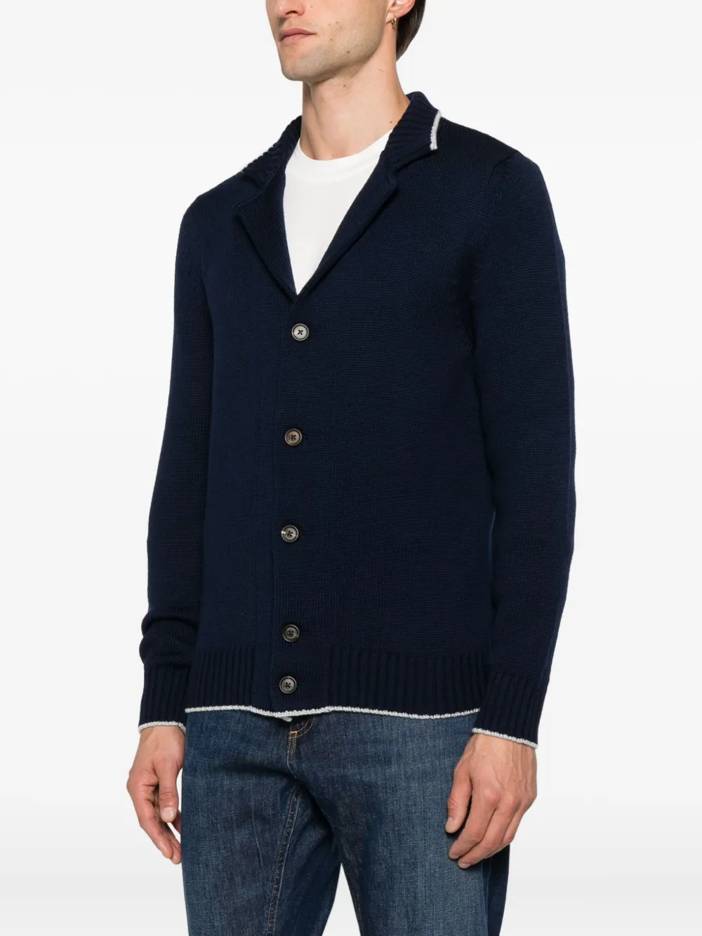 Eleventy button-detailed ribbed cardigan Blauw