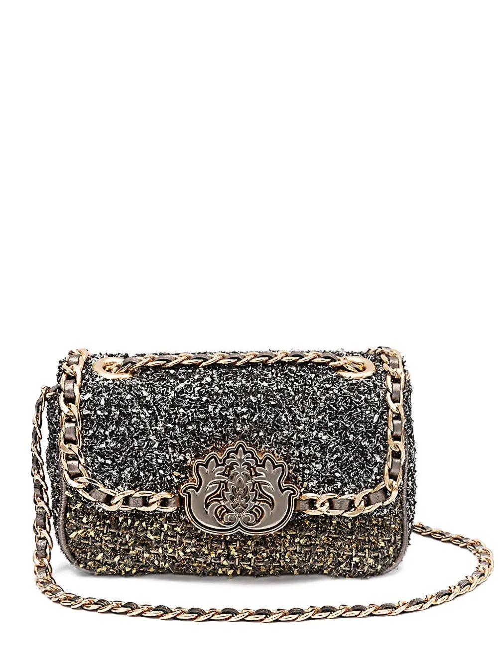 tweed chain-embellished shoulder bag