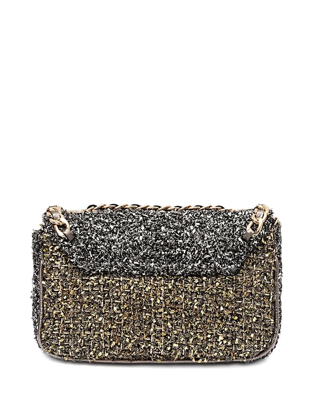 Isla tweed chain-embellished shoulder bag - Zwart
