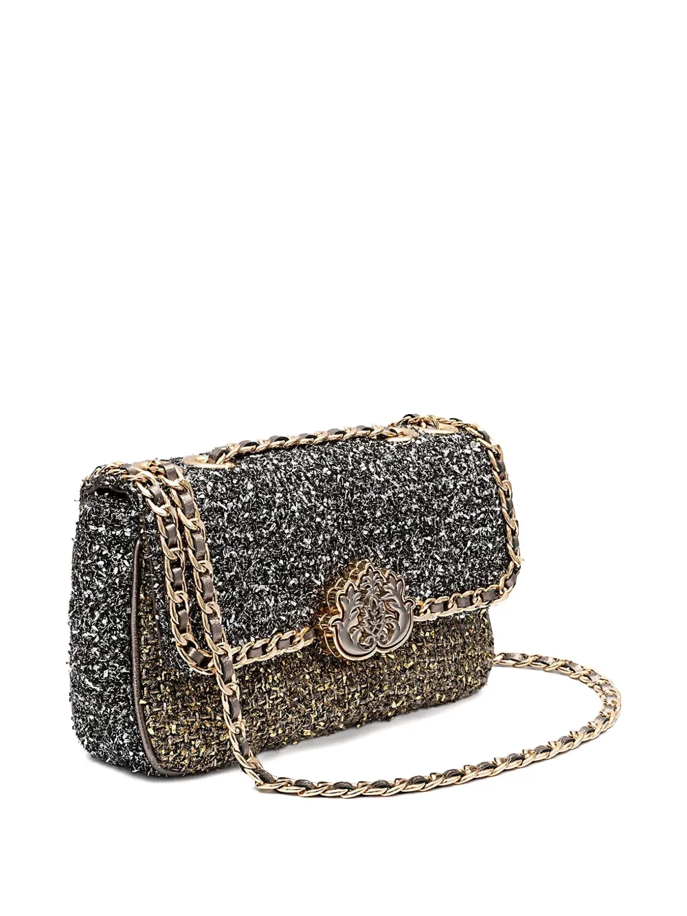 Isla Tweed metallic geweven schoudertas Zwart