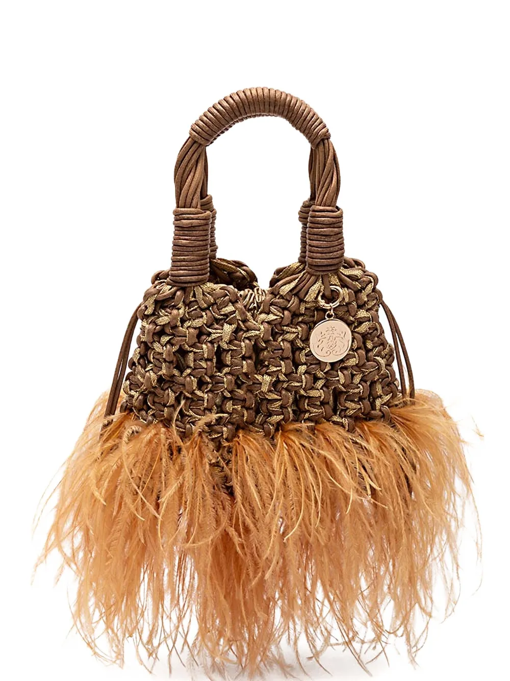 Isla Glam Plumas feathered tote bag | Brown | Image 1