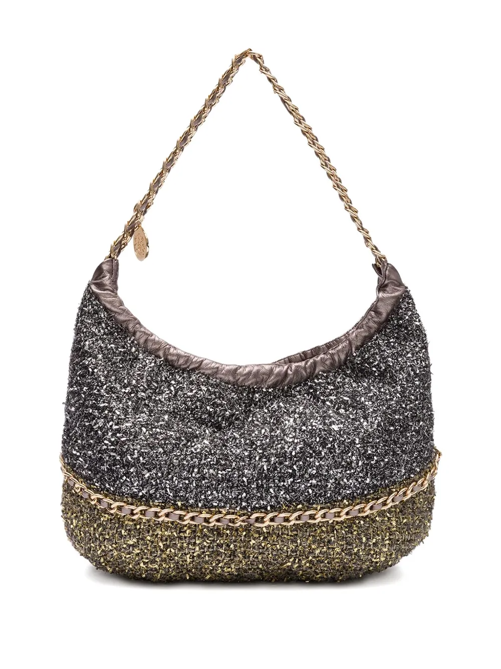 Isla chain-embellished textured shoulder bag - Zwart