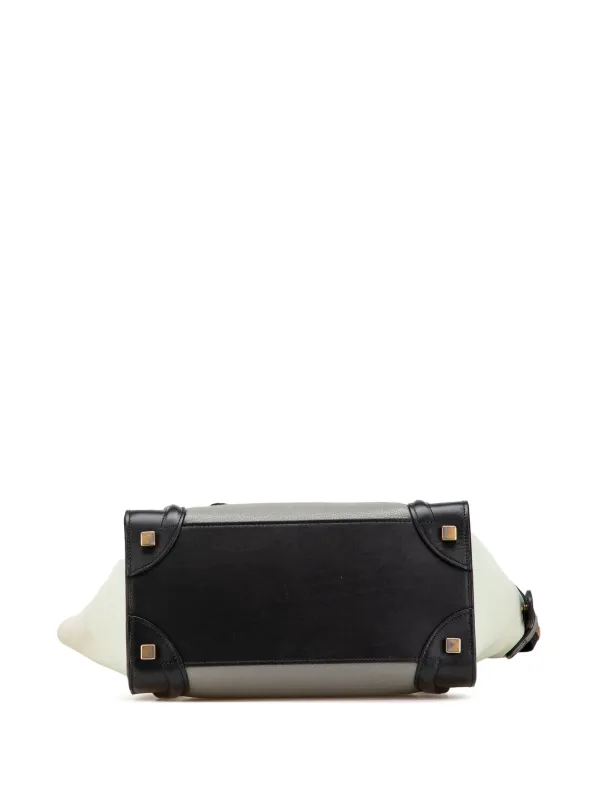 レア【CELINE】トリコロール レザー MICRO ロゴ ハンドバッグ Céline Pre-Owned 2000-2025 マイクロ トリコロール レザー