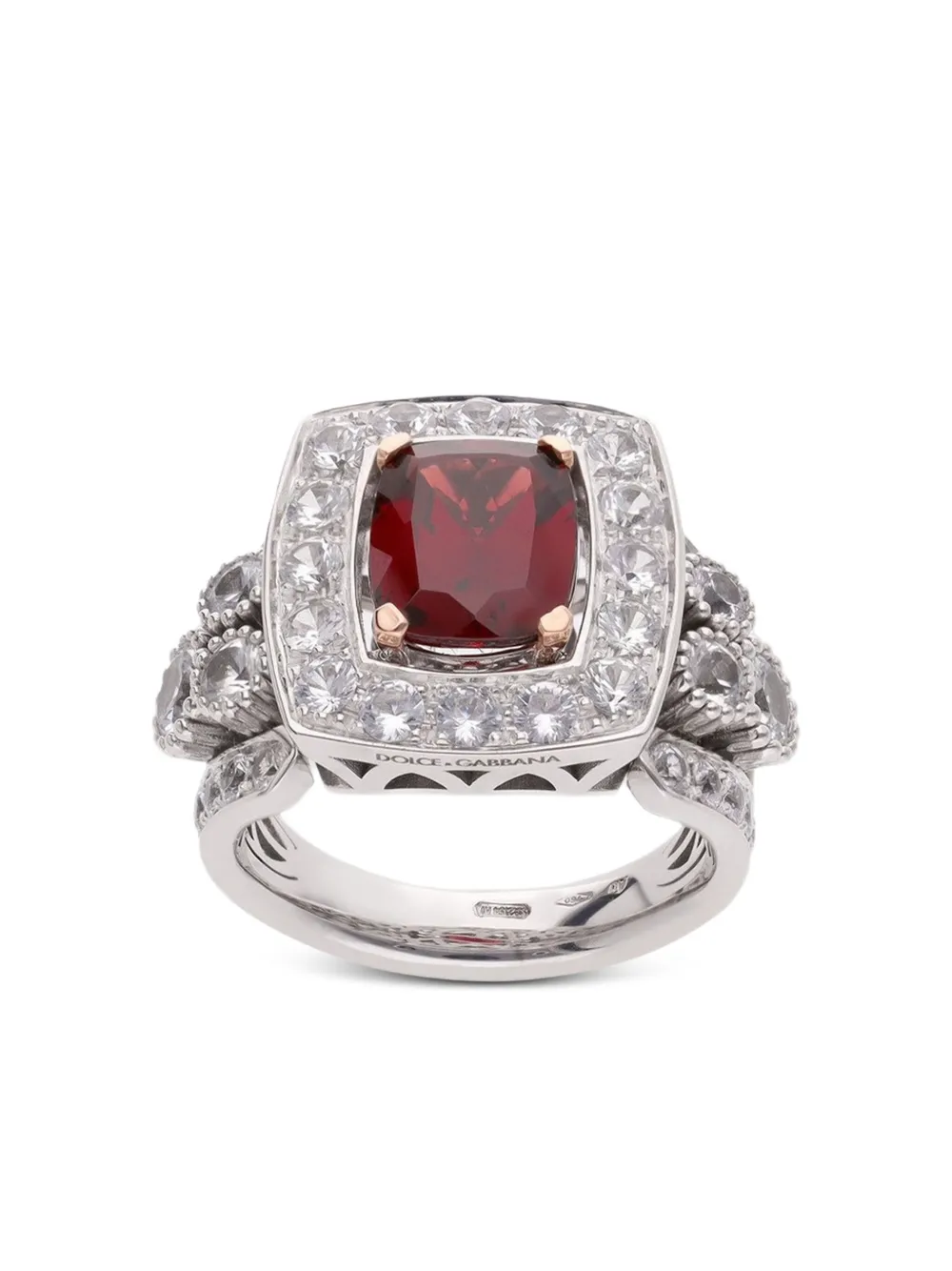 Dolce & Gabbana Anello Eleganza in oro giallo 18 carati con zaffiri e granati - Argento