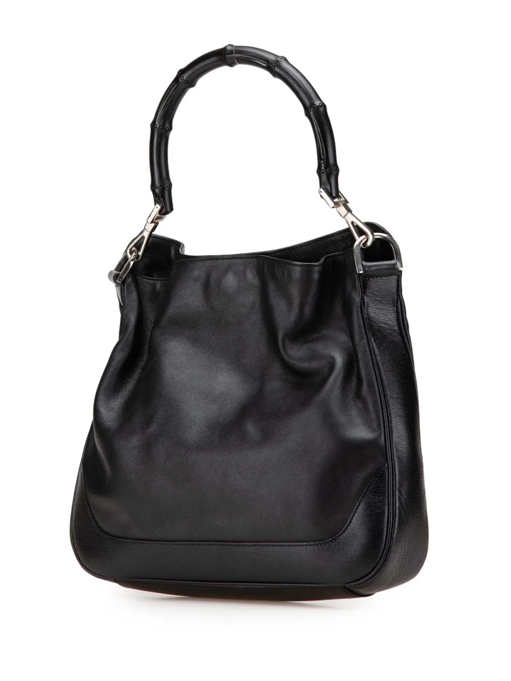Pre-owned Gucci 2000-2025 Leather Bamboo Satchel In Black