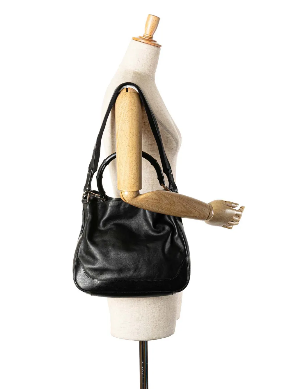 Pre-owned Gucci 2000-2025 Leather Bamboo Satchel In Black
