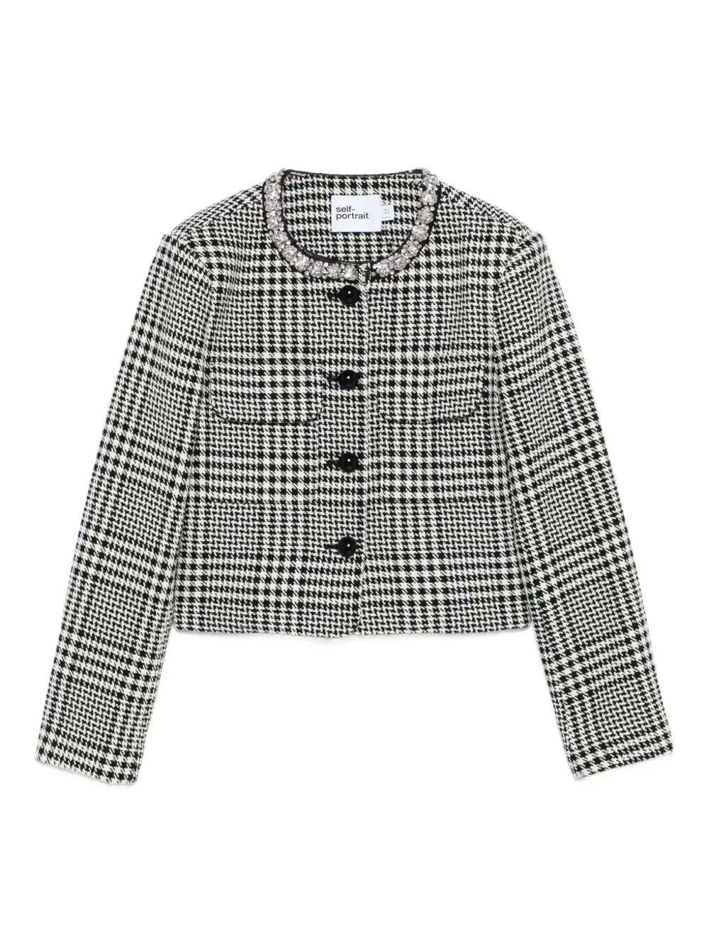 Self-Portrait embellished-collar houndstooth jacket Zwart