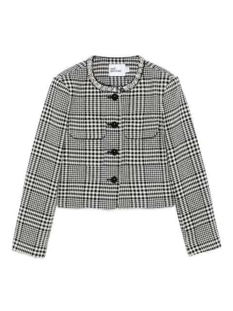 Self-Portrait embellished-collar houndstooth jacket