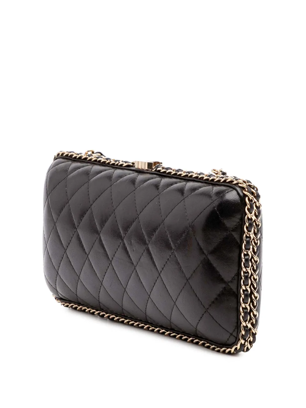 Pre-owned Chanel 2012 Quilted Lambskin Chain Around Clutch Crossbody Bag In Black