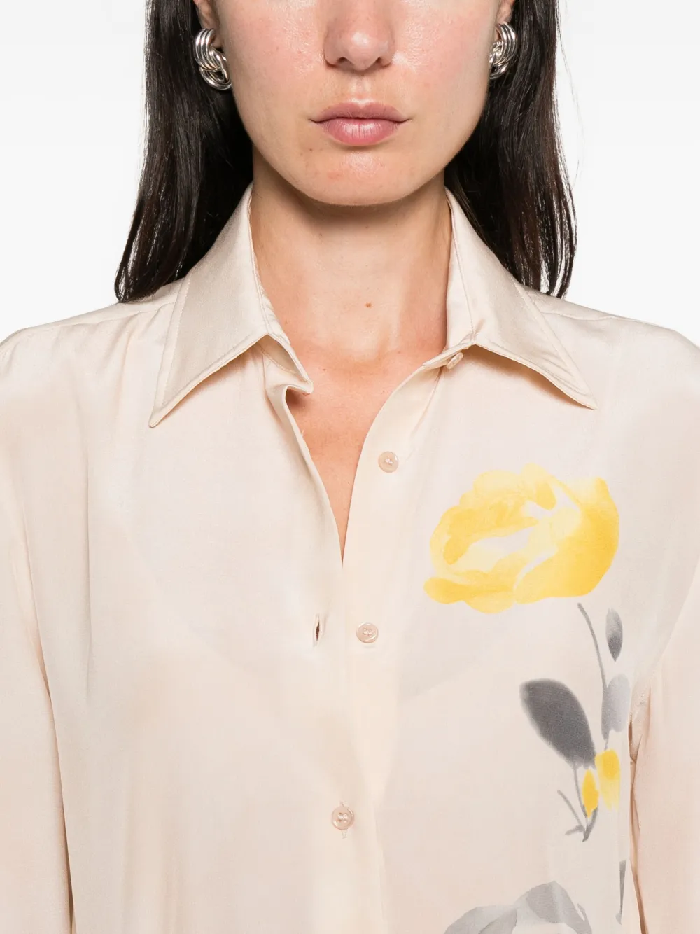 Ermanno Scervino Zijden blouse met bloemenprint Beige