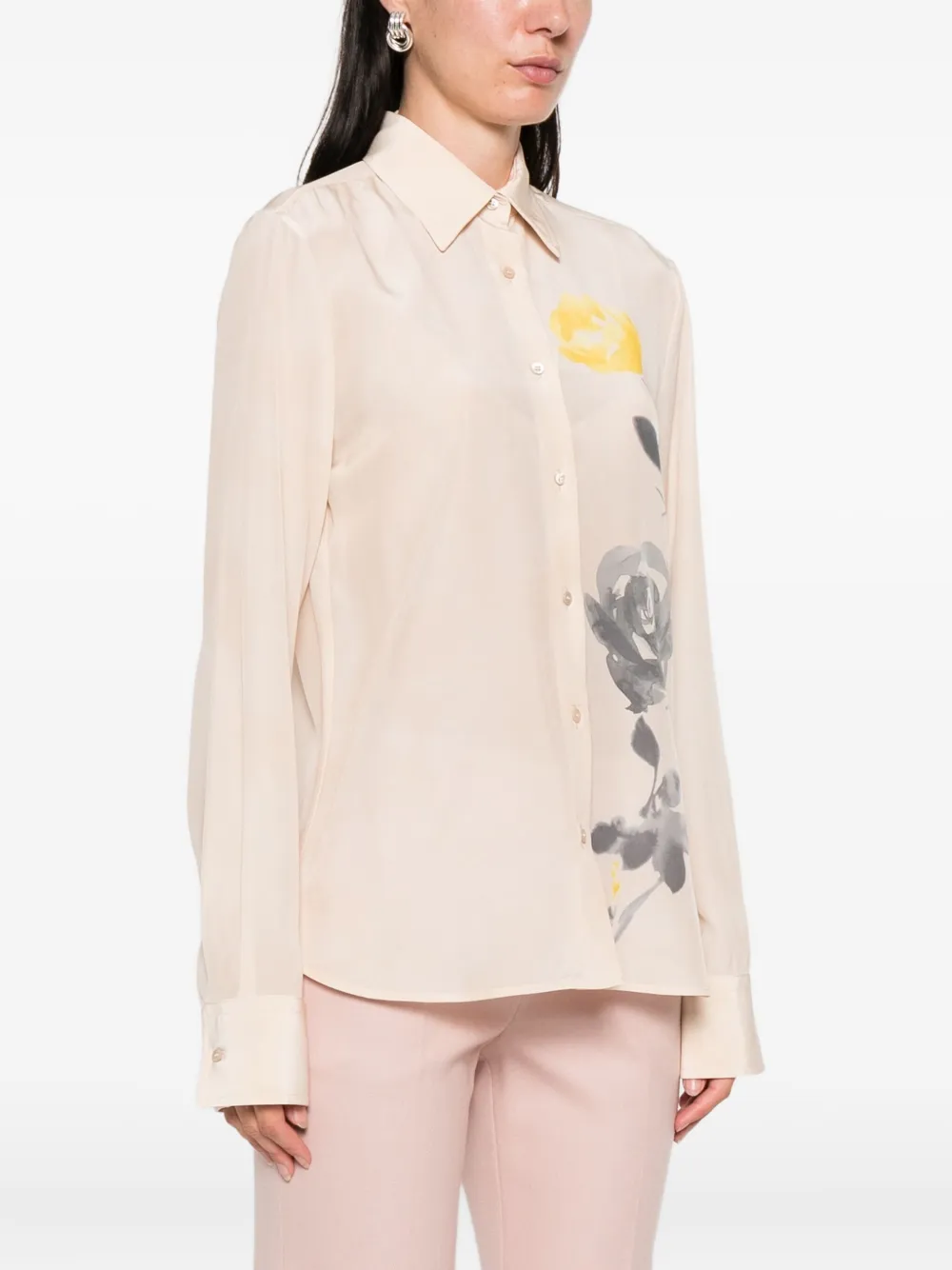 Ermanno Scervino Zijden blouse met bloemenprint Beige