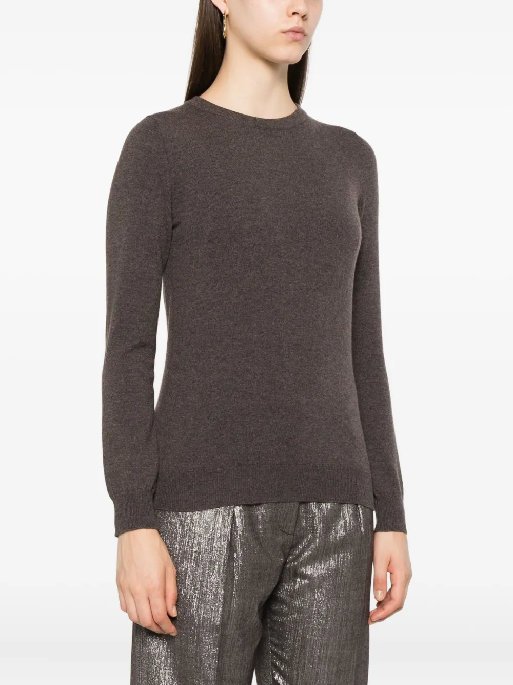Brunello Cucinelli Round-neck Cashmere Sweater In Brown