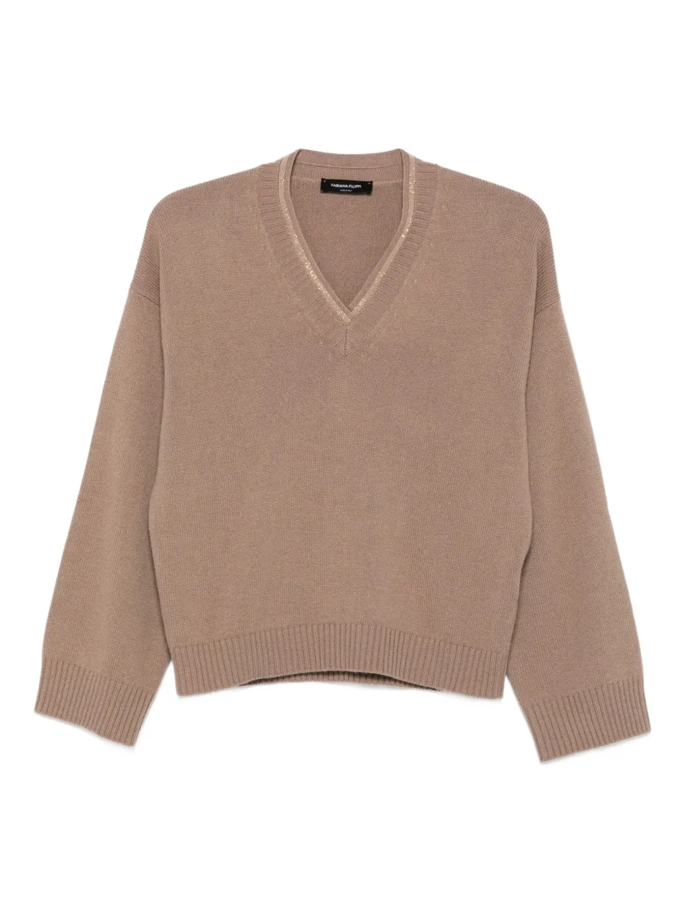 Fabiana Filippi Maglione con scollo a V e decorazione - Marrone