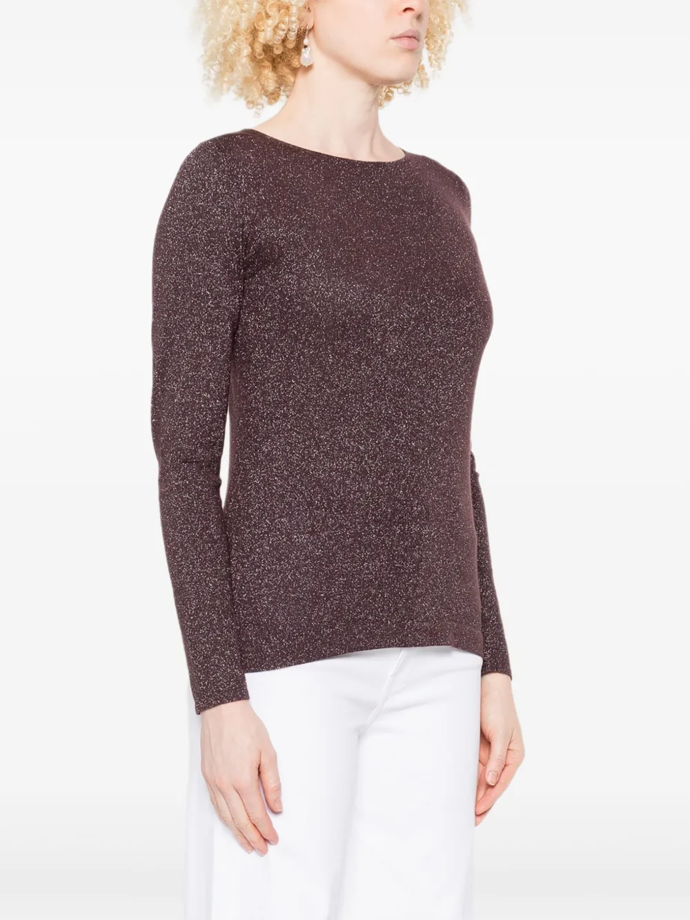 Brunello Cucinelli Trui met boothals en glitters Paars