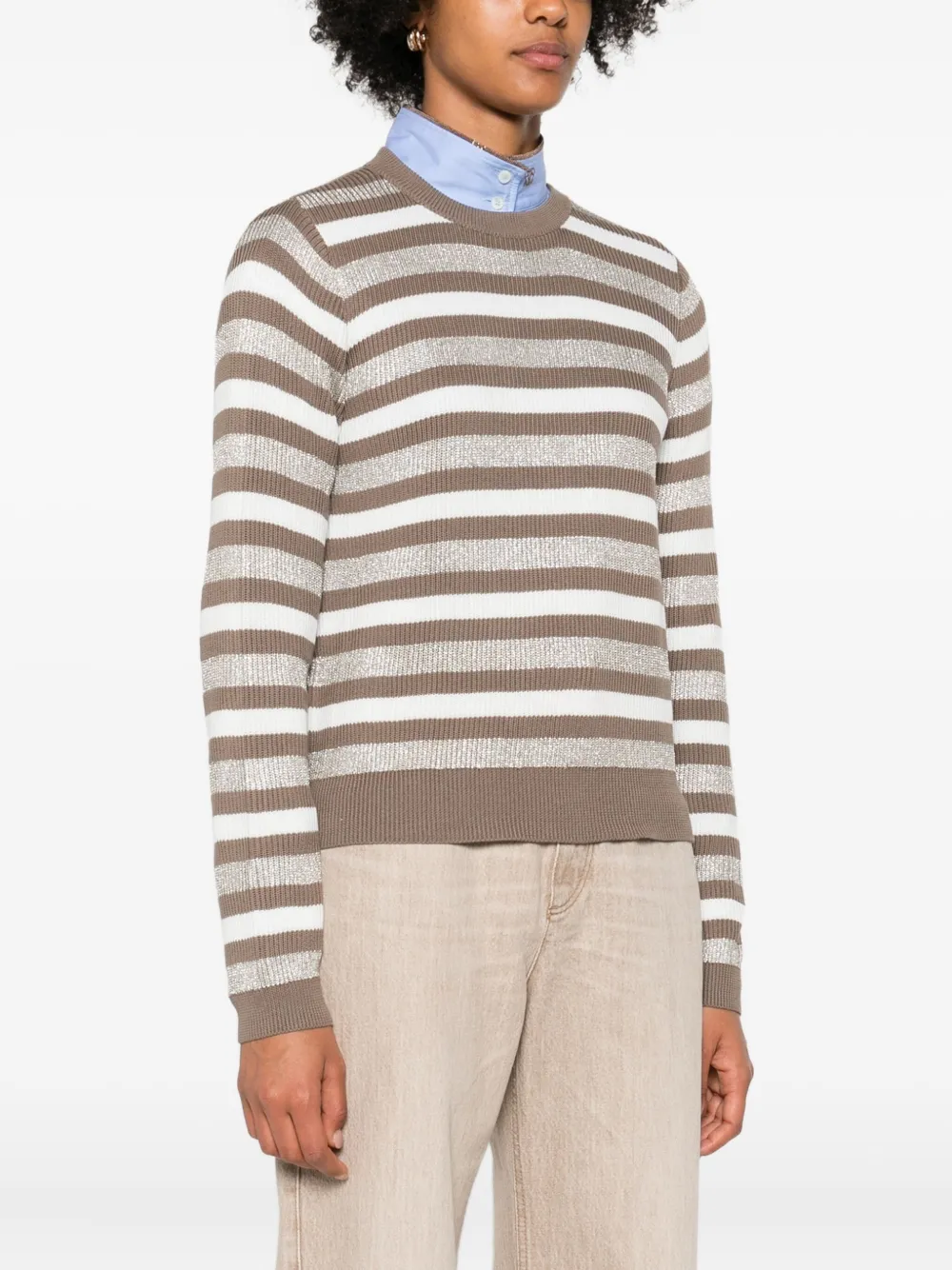 Brunello Cucinelli Striped Crew-neck Sweater In Multi