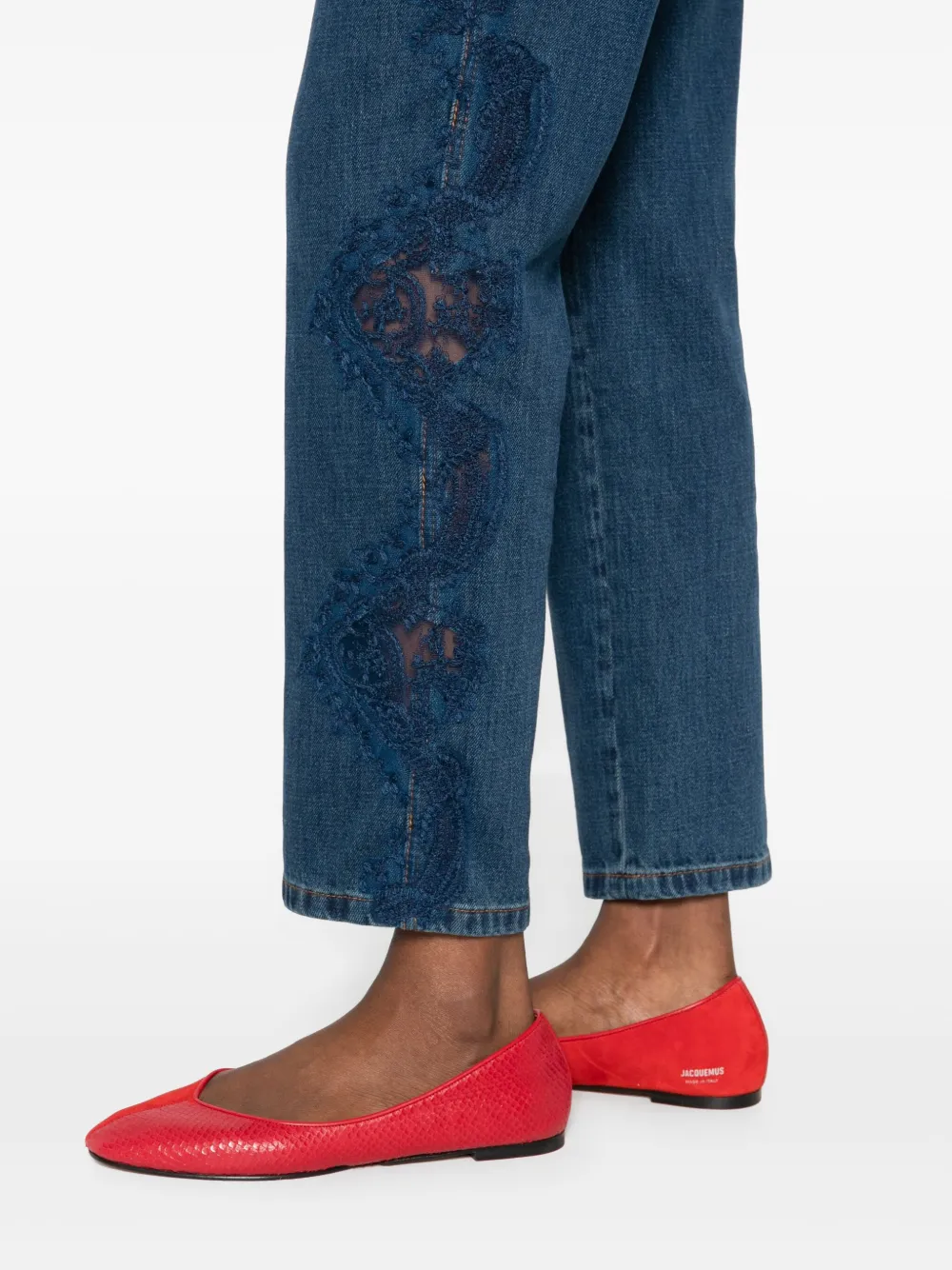 Ermanno Scervino Lace-embellished Jeans In Blue