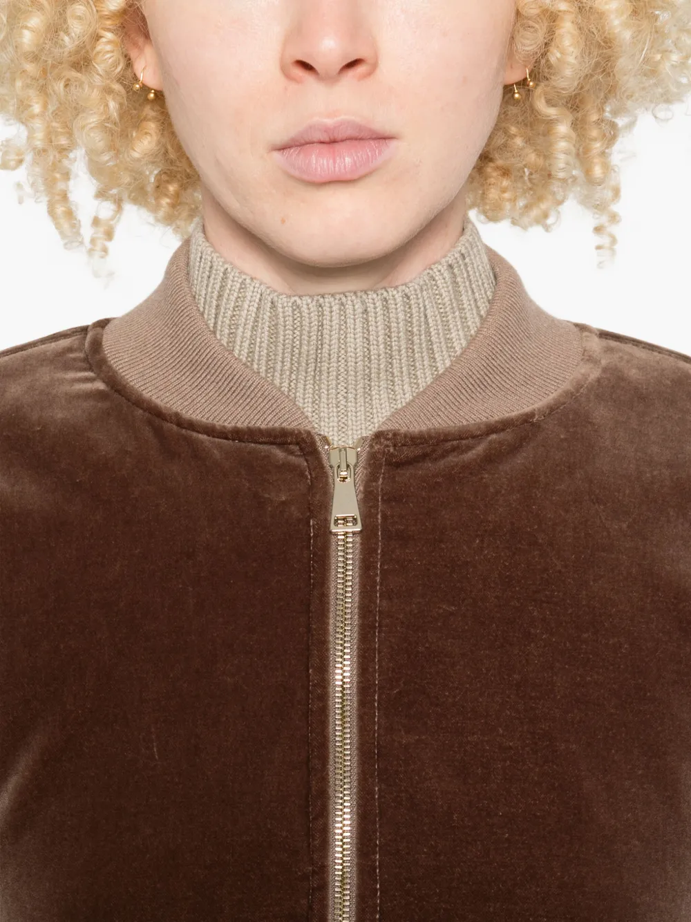 Fabiana Filippi Velvet Zip-up Bomber Jacket In Brown