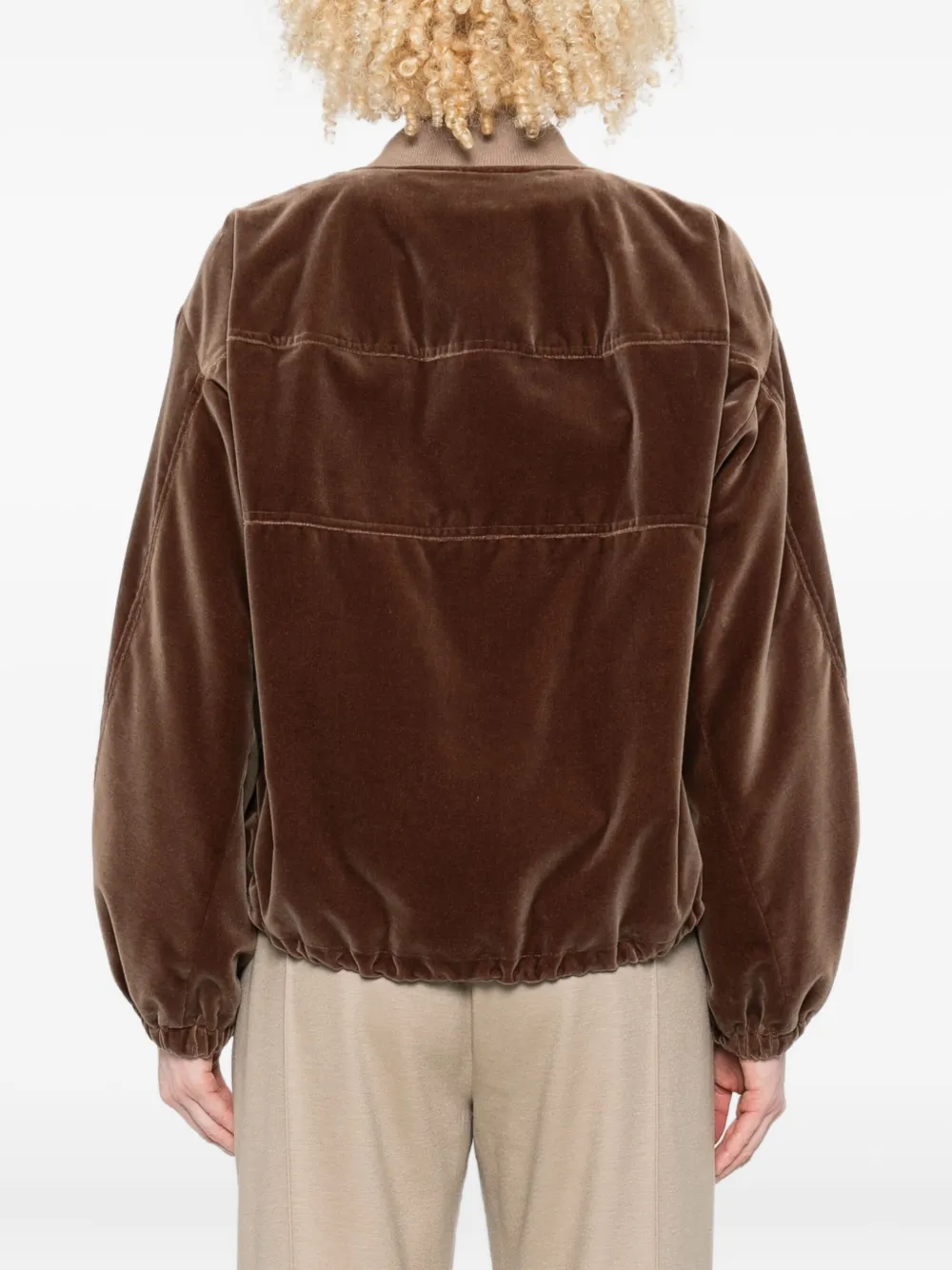 Fabiana Filippi Velvet Zip-up Bomber Jacket In Brown