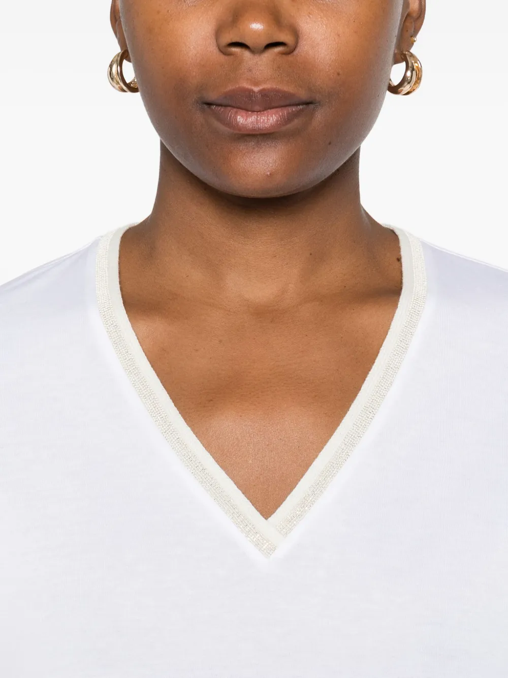 Fabiana Filippi Verfraaid T-shirt met V-hals Wit