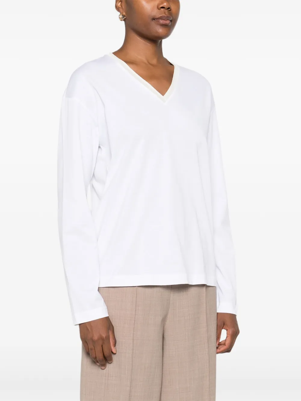 Fabiana Filippi Verfraaid T-shirt met V-hals Wit