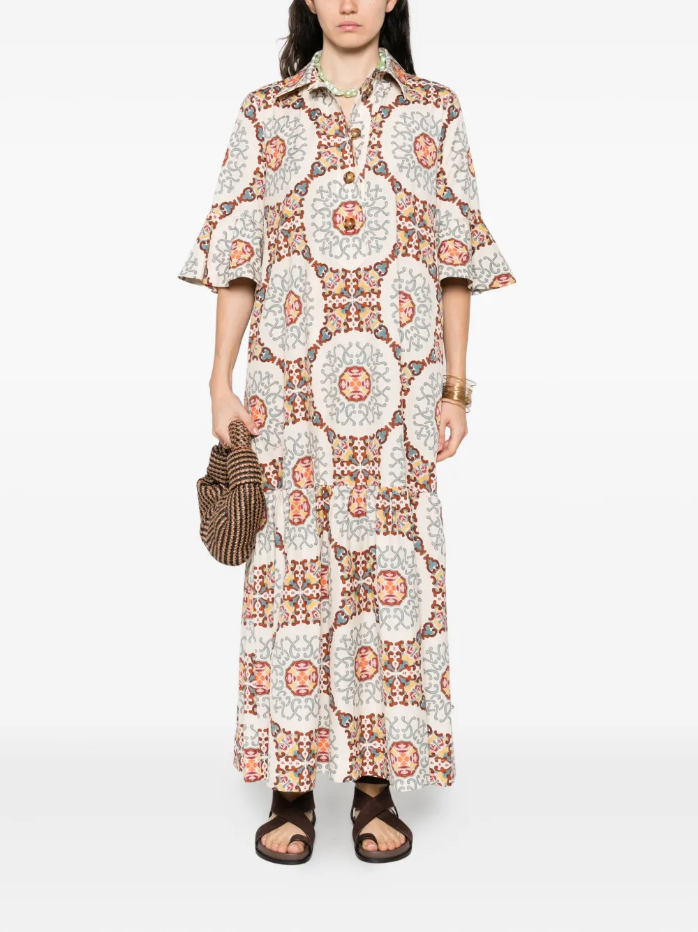 La DoubleJ patterned midi dress Beige