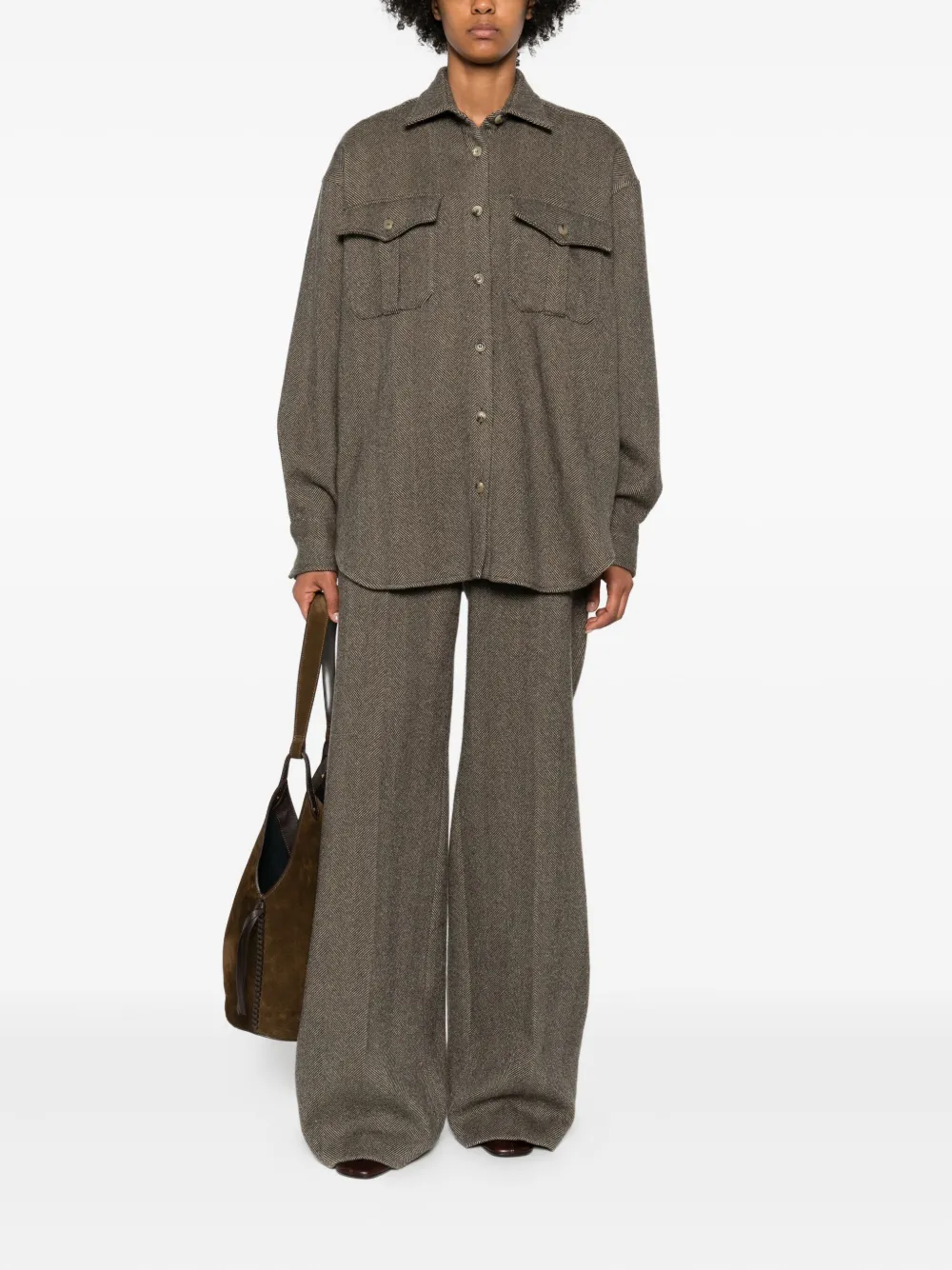 Ermanno Scervino Blouse met visgraatpatroon en klepzak - Bruin