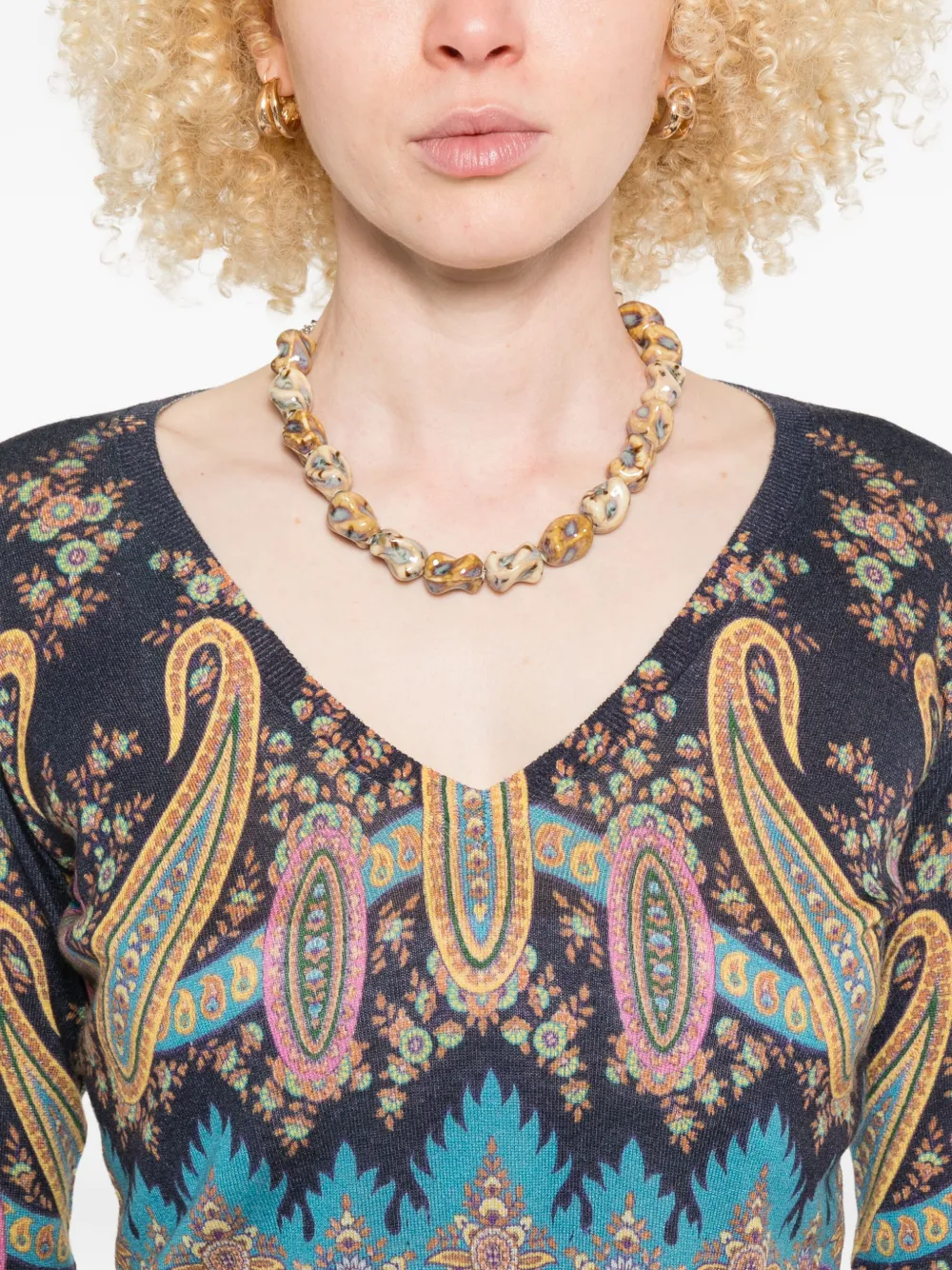ETRO Trui met paisley-print en V-hals Blauw