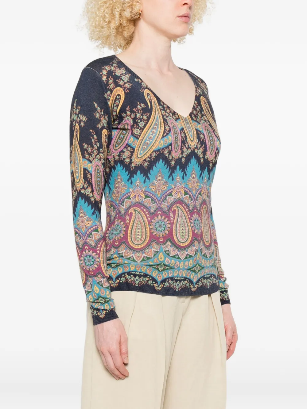 ETRO Trui met paisley-print en V-hals Blauw