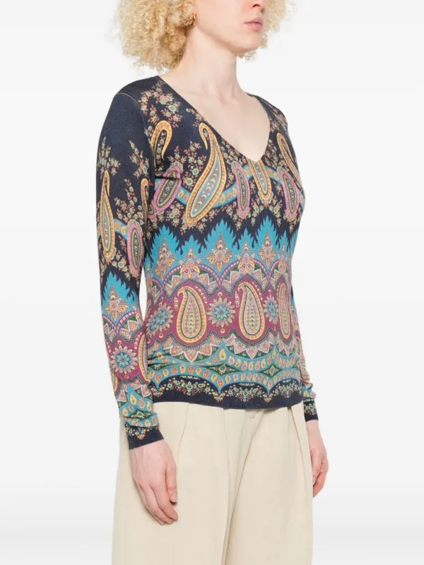 ETRO paisley-print V-neck Sweater | Blue | FARFETCH