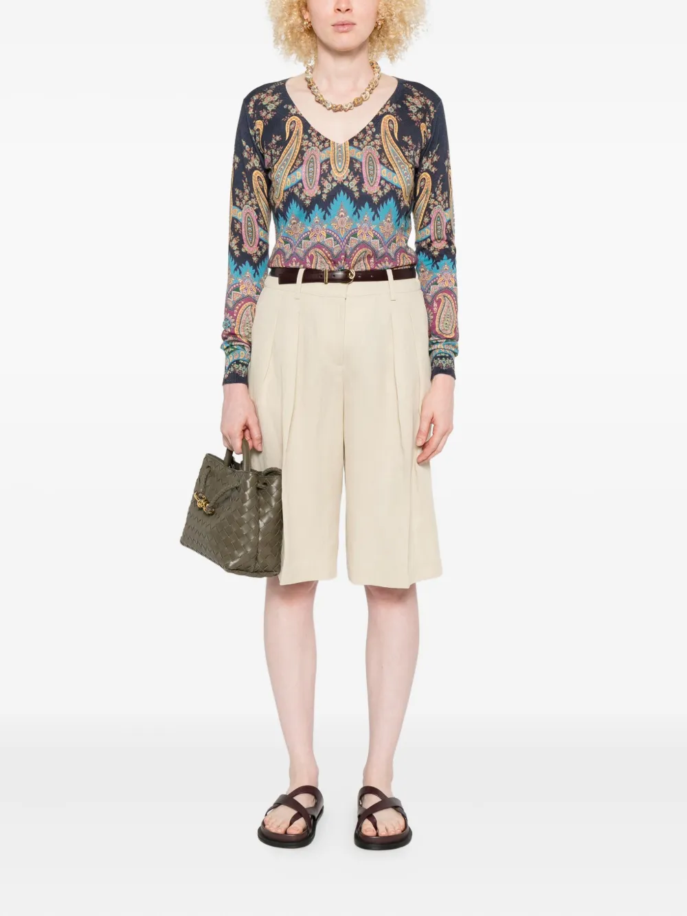 ETRO Trui met paisley-print en V-hals Blauw
