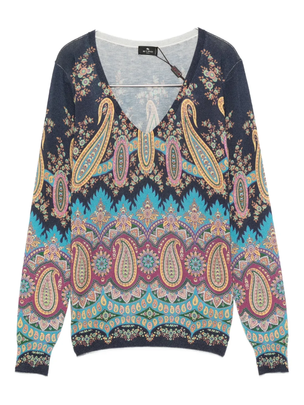 ETRO paisley-print V-neck sweater - Blu