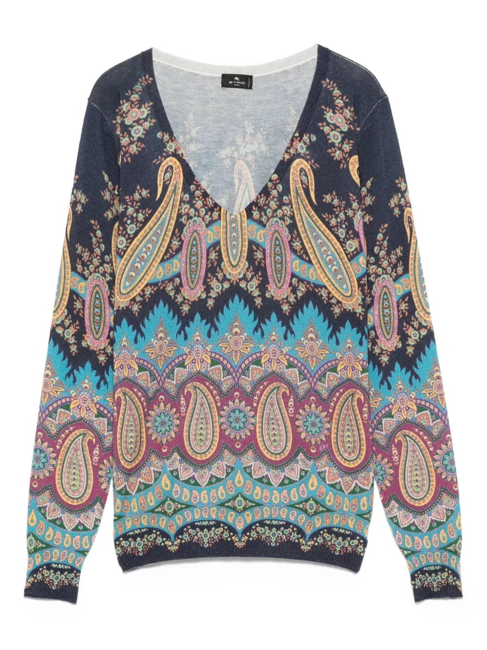 ETRO Trui met paisley-print en V-hals Blauw