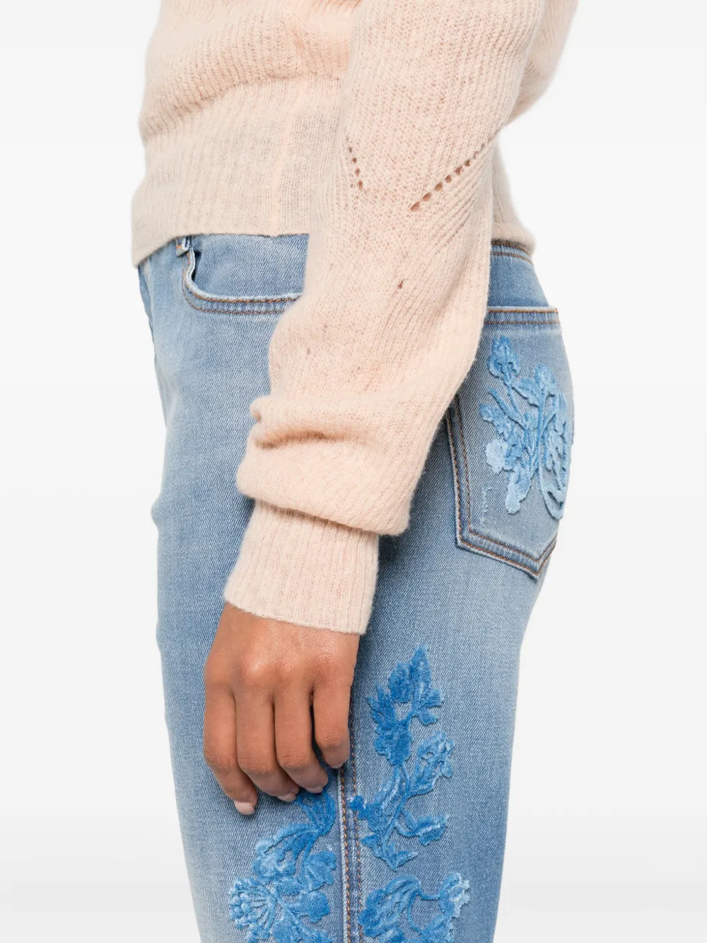 Ermanno Scervino Floral-embroidery Jeans In Blue