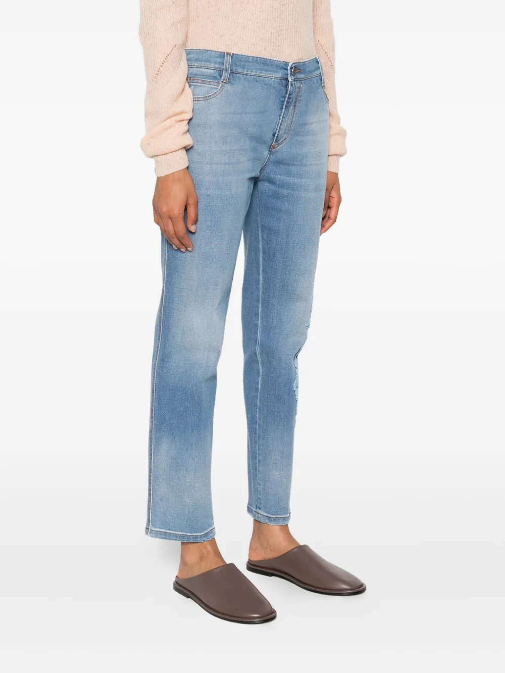 Ermanno Scervino Floral-embroidery Jeans In Blue