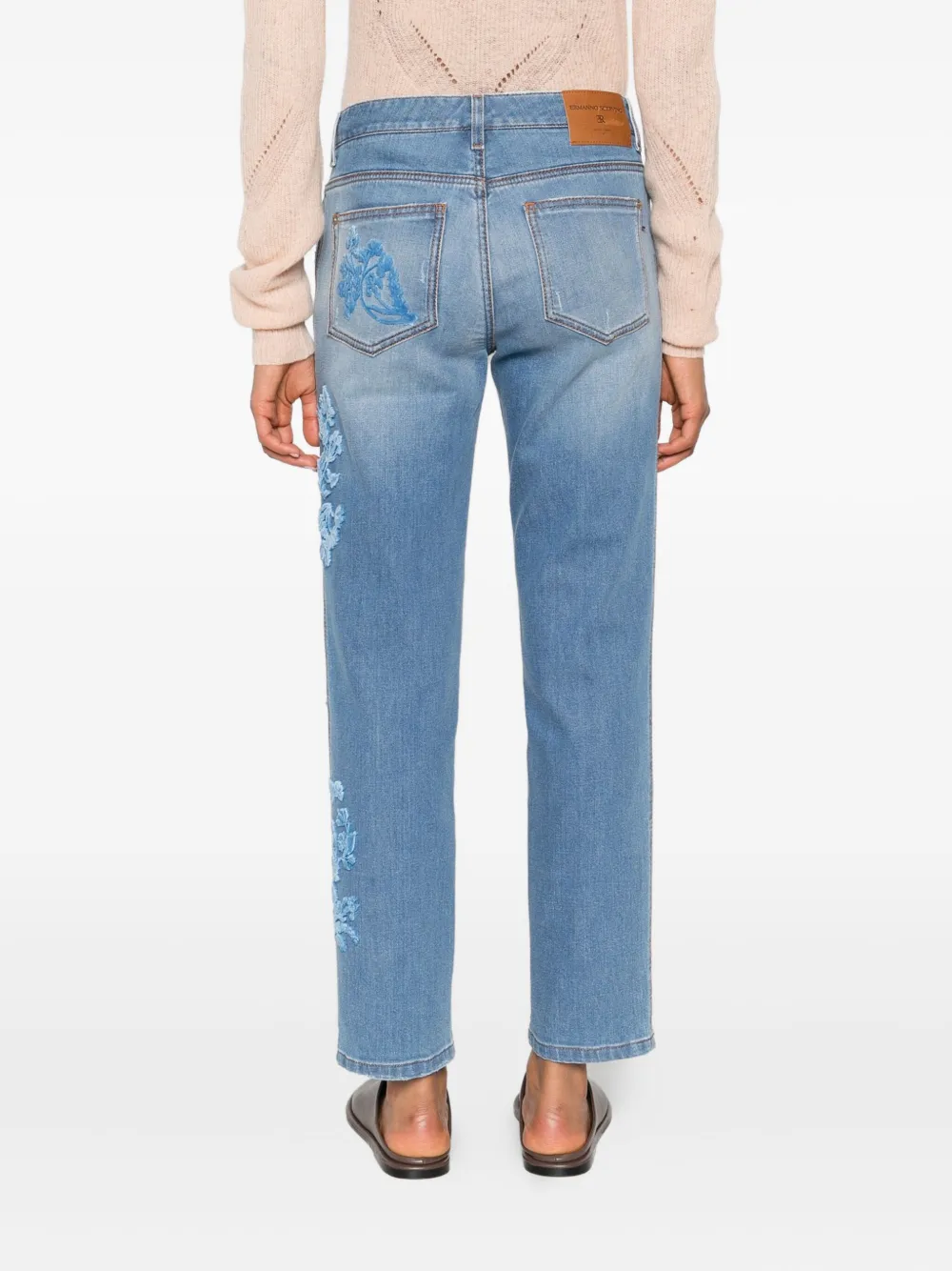 Ermanno Scervino Floral-embroidery Jeans In Blue