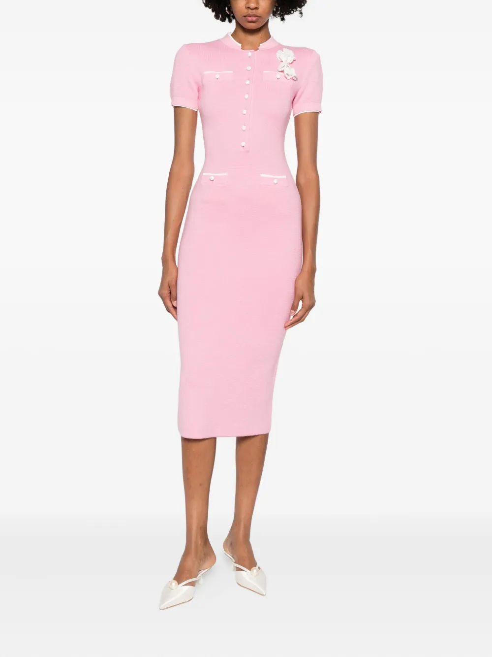 Self-Portrait floral-appliqué midi dress - Roze
