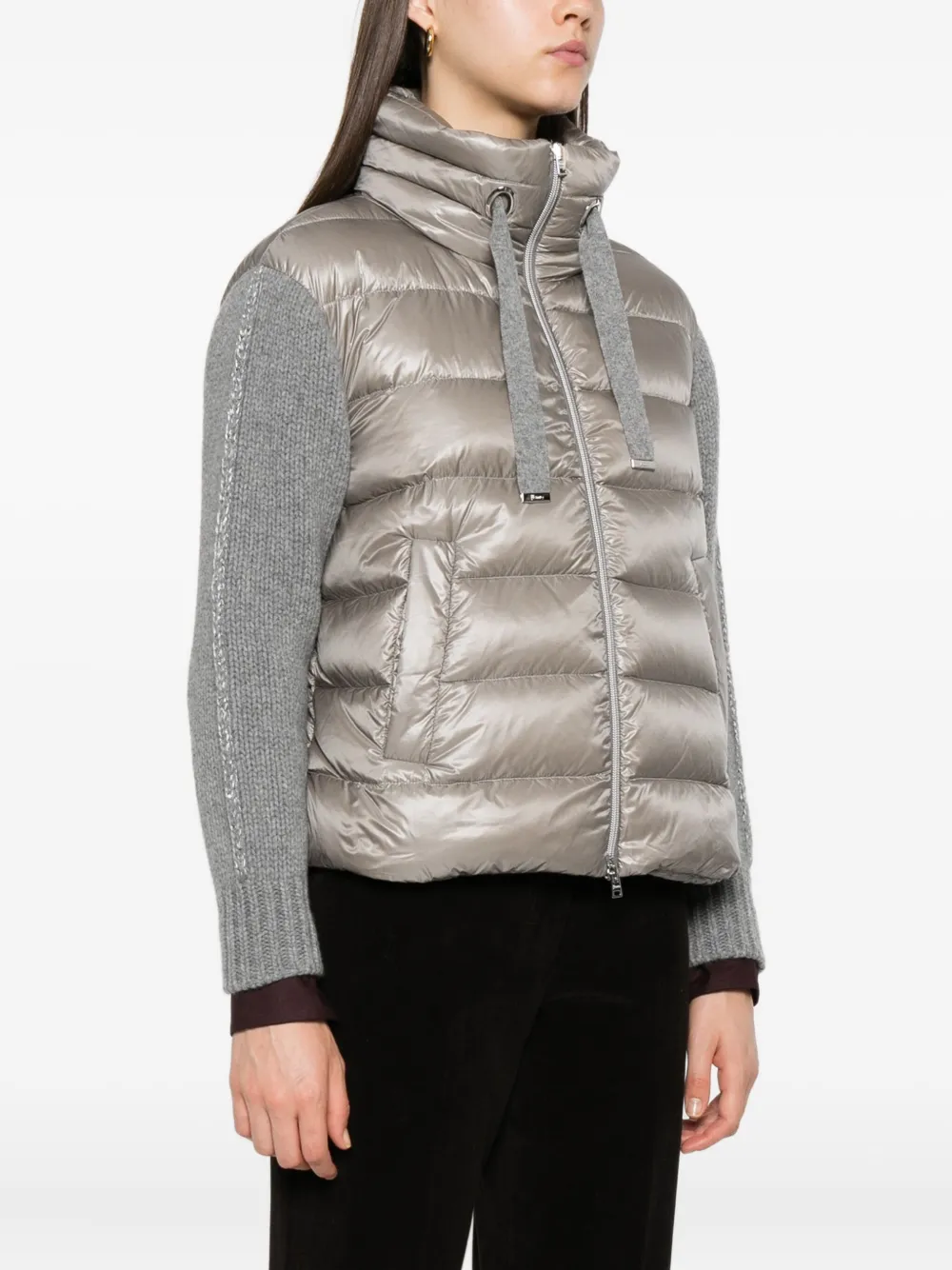 Herno quilted knitted-sleeve jacket Grijs