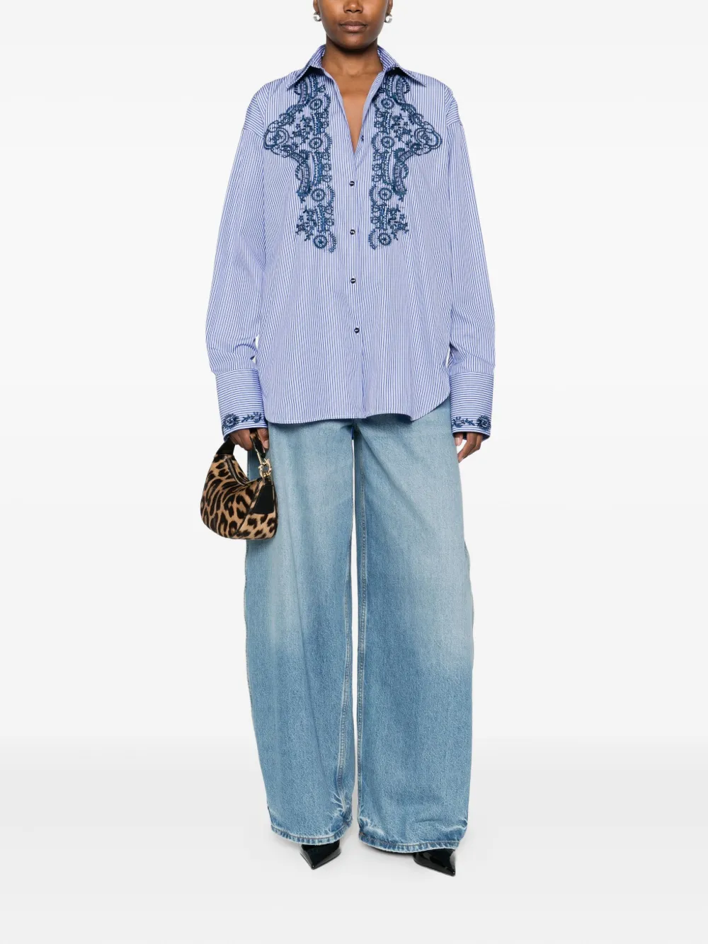 Ermanno Scervino Shirtjack met geborduurde bloemen - Blauw