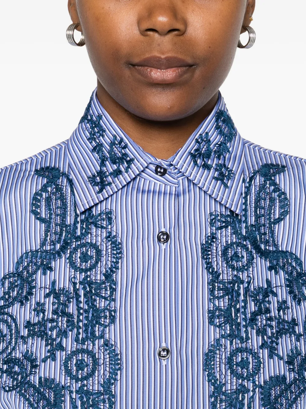Ermanno Scervino Floral-embroidered Striped Shirt In Blue