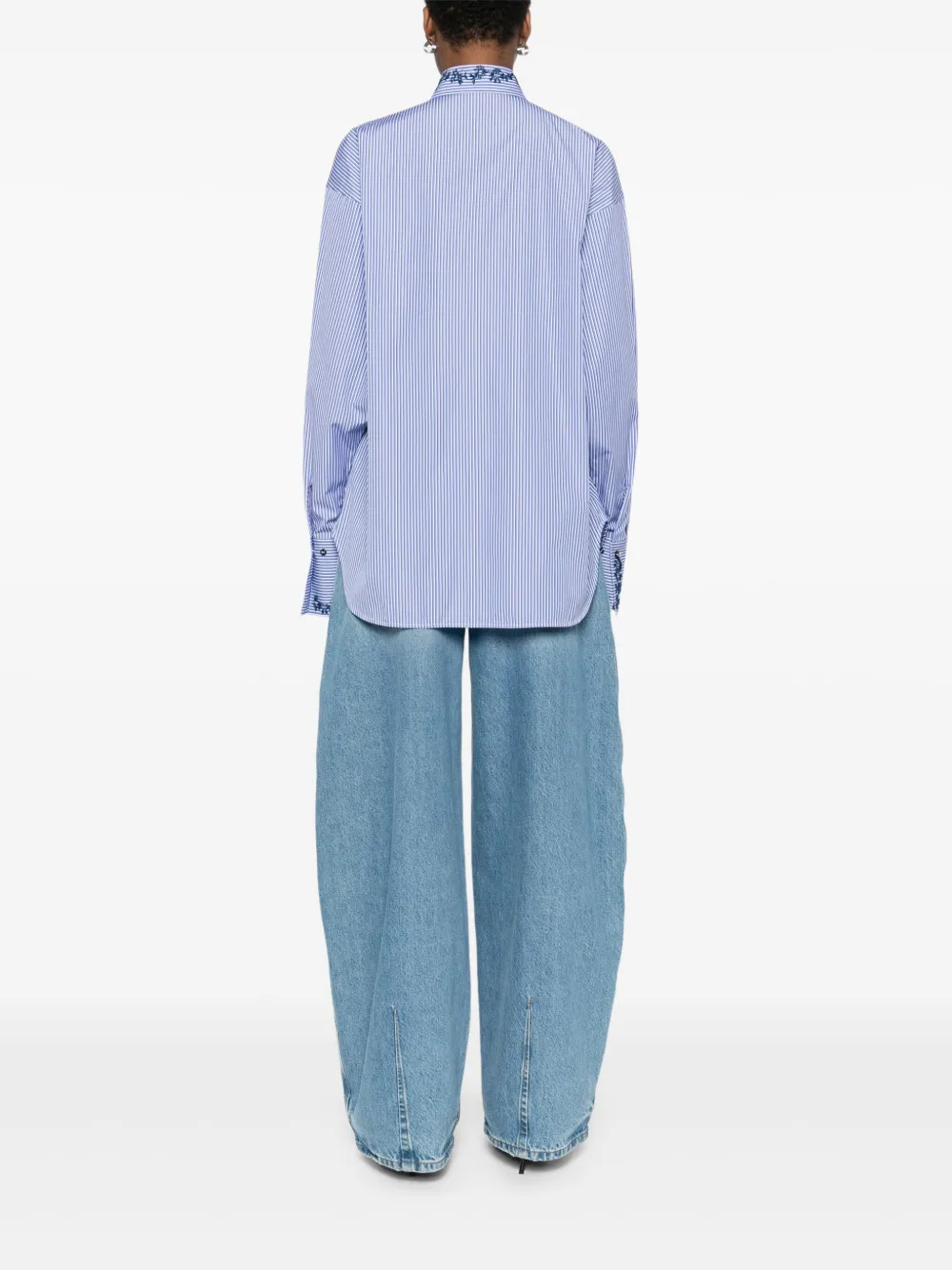 Ermanno Scervino Floral-embroidered Striped Shirt In Blue