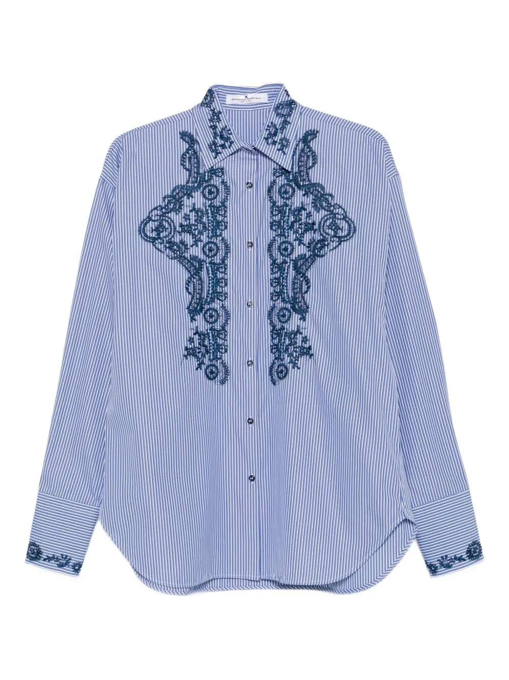 Ermanno Scervino Floral-embroidered Striped Shirt In Blue