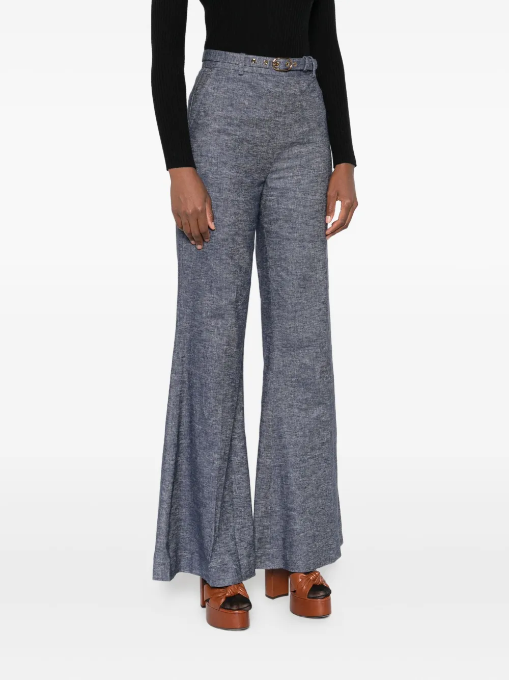 Zimmermann Hypnotic Belted Flared Trousers In Blue