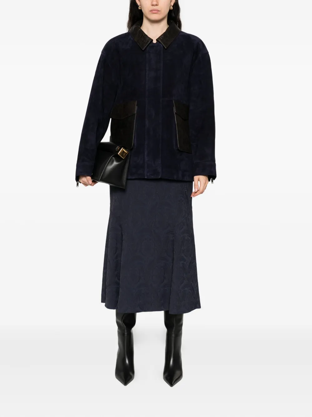 Etro Damask-pattern Midi Skirt In Blue