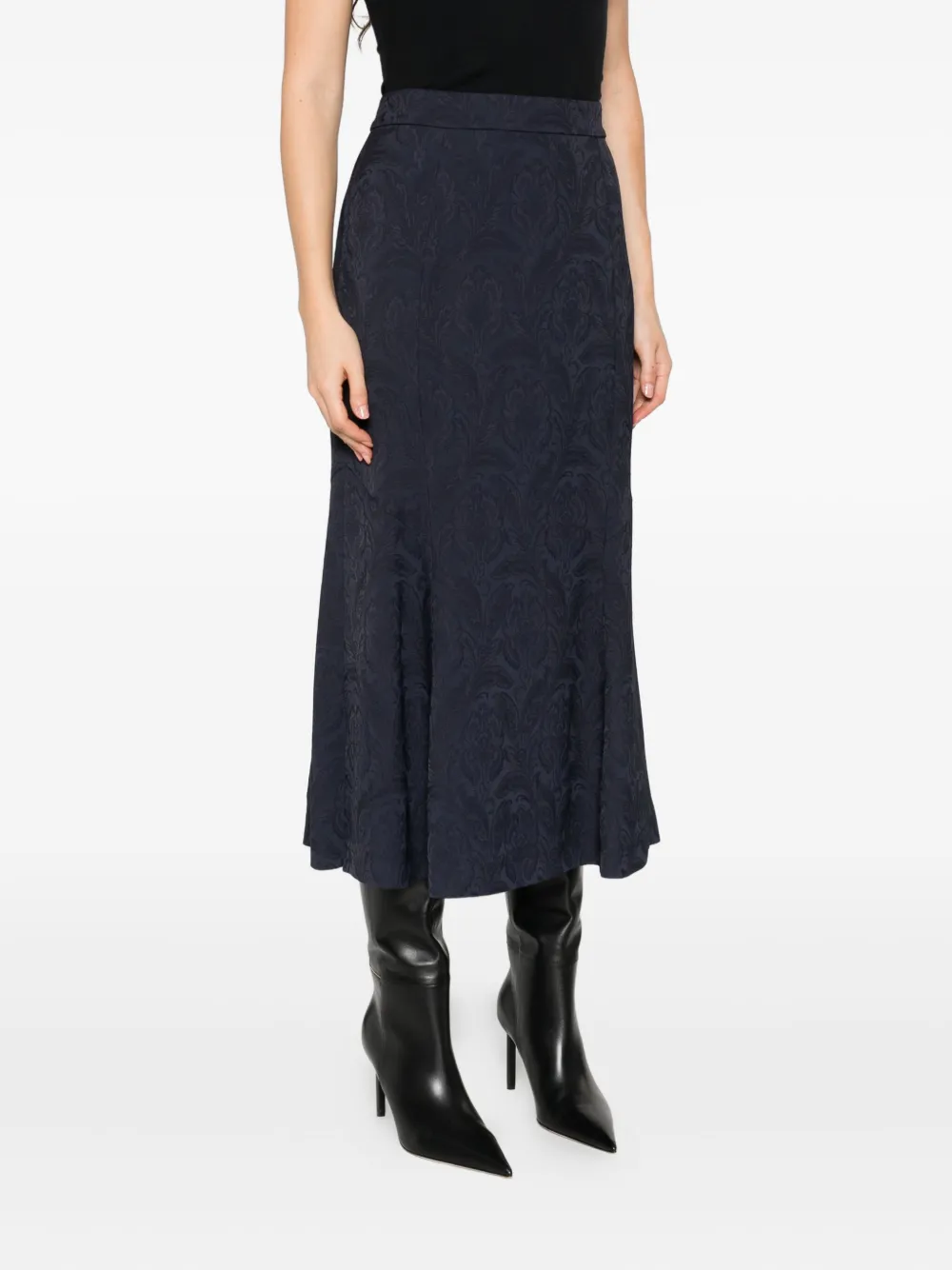 Etro Damask-pattern Midi Skirt In Blue