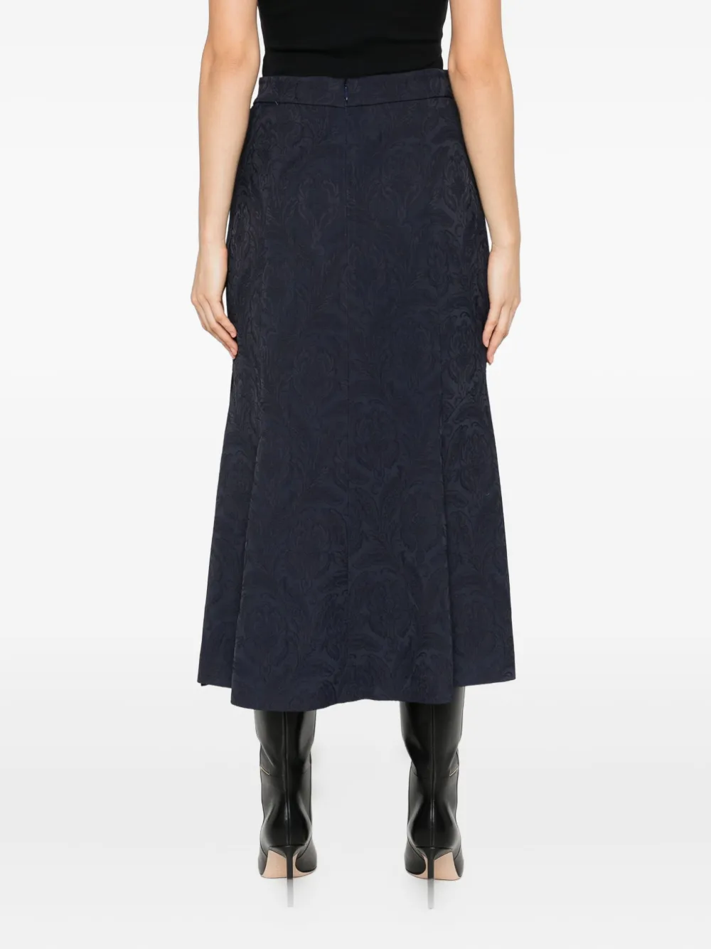Etro Damask-pattern Midi Skirt In Blue