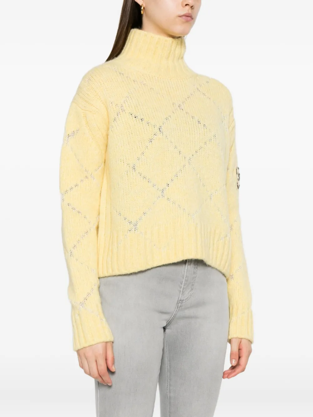Ermanno Scervino Trui met hoge hals en diamantpatroon Geel