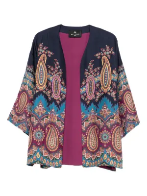 ETRO エトロ ペイズリー柄 シルク ポンチョ ケープ 総柄 フリーサイズ ETRO フローラル＆ペイズリー シルクポンチョ | ブラック | FARFETCH JP