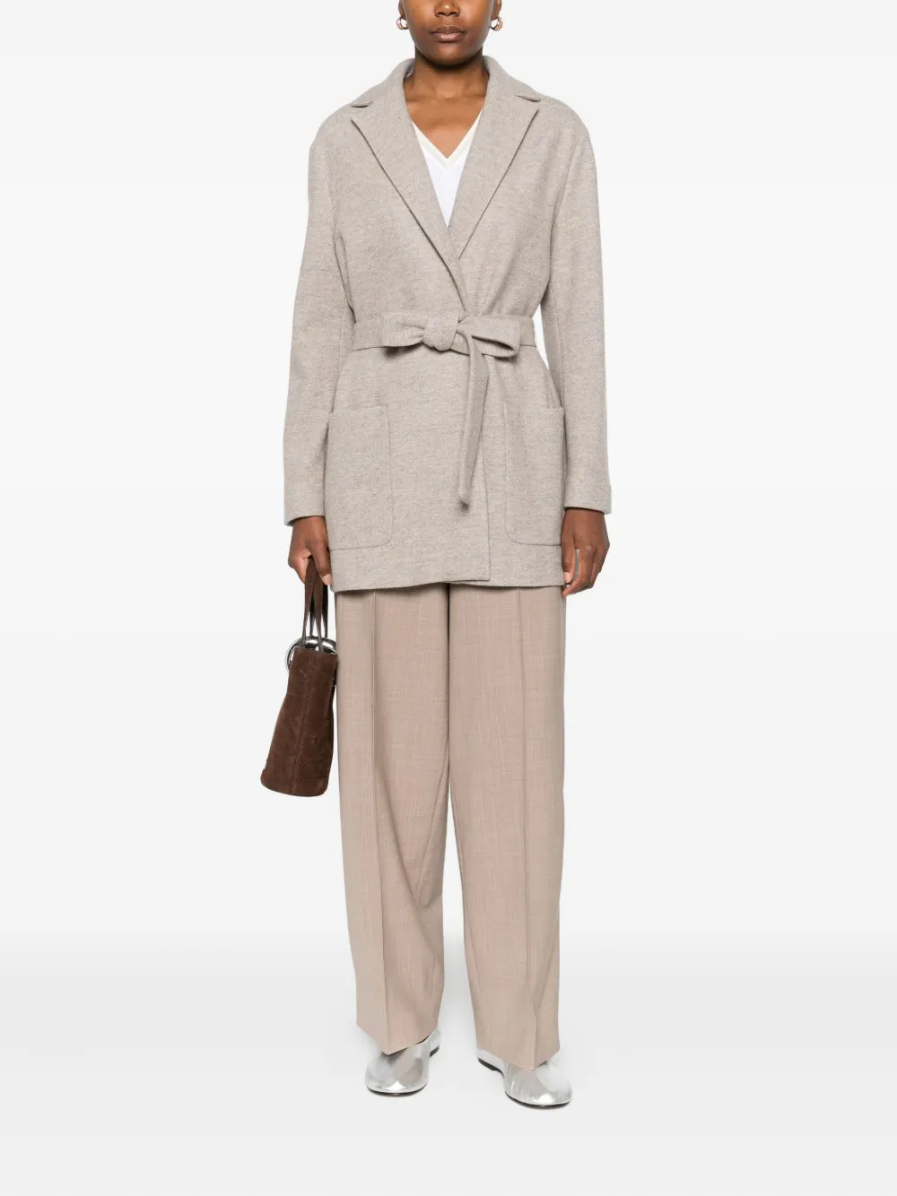 Fabiana Filippi Belted Short Coat In Neutral