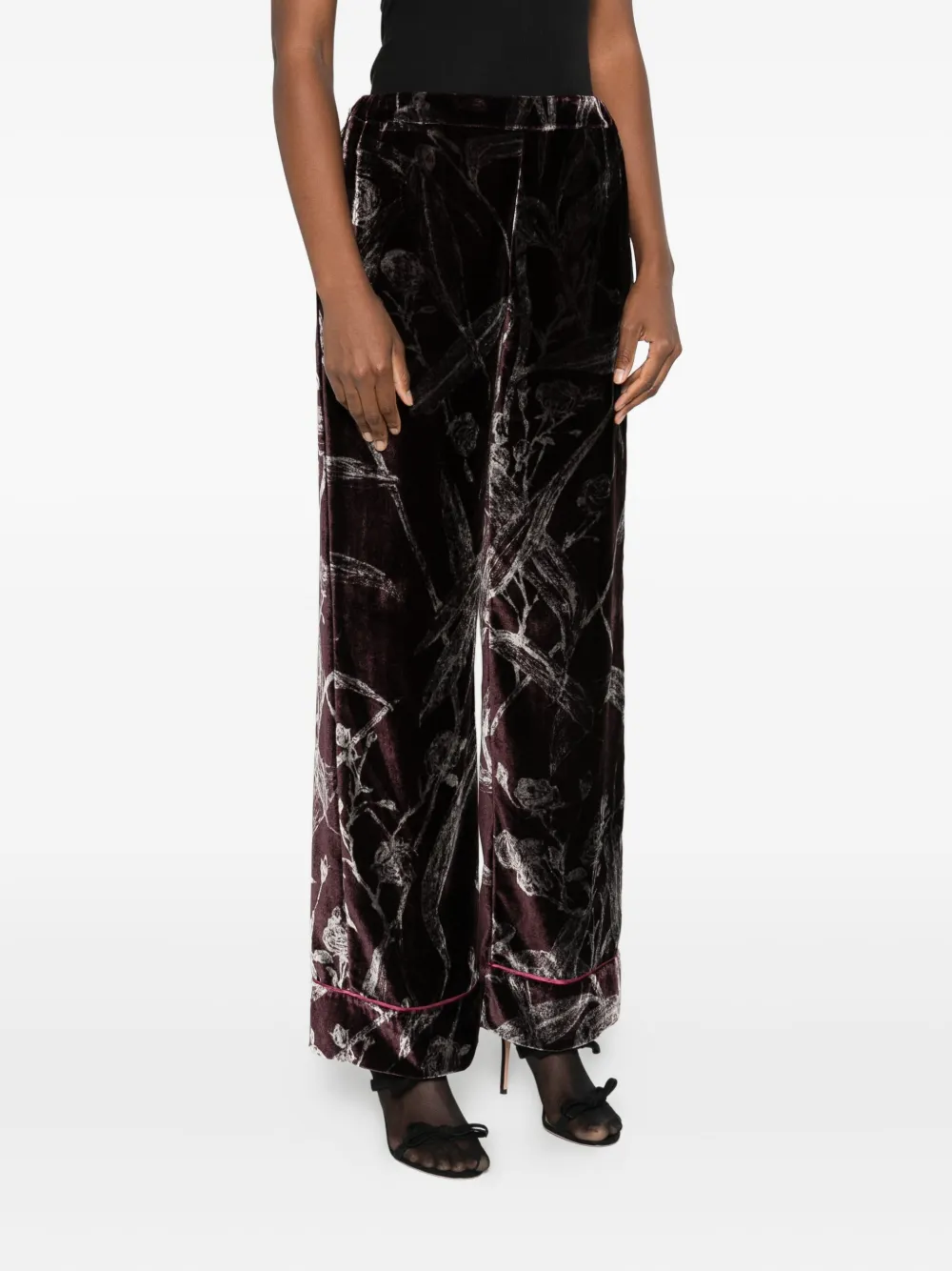 La DoubleJ Fluwelen broek met bloemen Rood